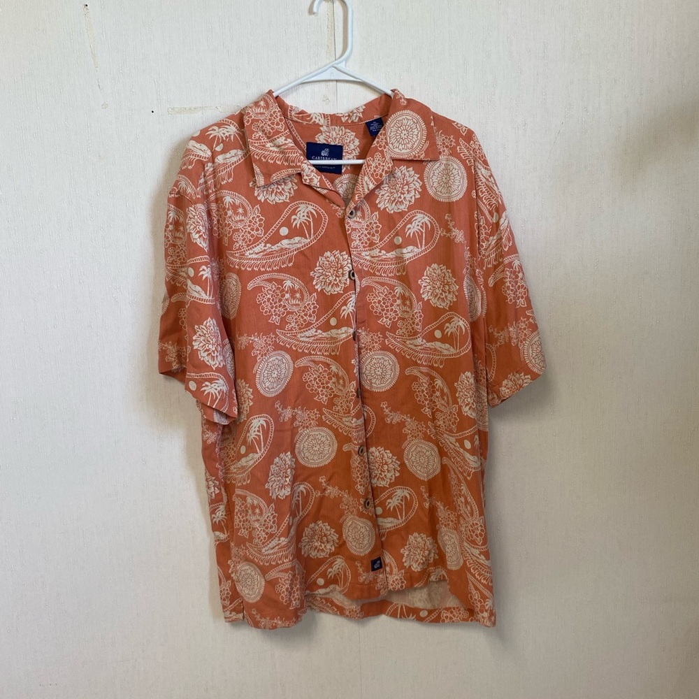 Caribbean Joe Orange Casual Button Down Shirt with tropical Print XL